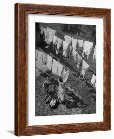 Mother Hanging Laundry Outdoors During Washday-Alfred Eisenstaedt-Framed Photographic Print