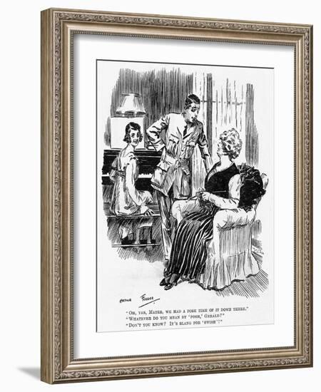 Mother Knitting During WW1, Cartoon-Arthur Ferrier-Framed Art Print