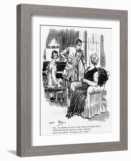 Mother Knitting During WW1, Cartoon-Arthur Ferrier-Framed Art Print