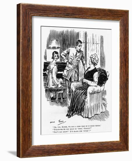 Mother Knitting During WW1, Cartoon-Arthur Ferrier-Framed Art Print