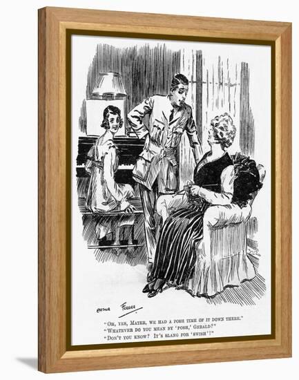 Mother Knitting During WW1, Cartoon-Arthur Ferrier-Framed Stretched Canvas