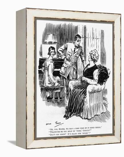 Mother Knitting During WW1, Cartoon-Arthur Ferrier-Framed Stretched Canvas