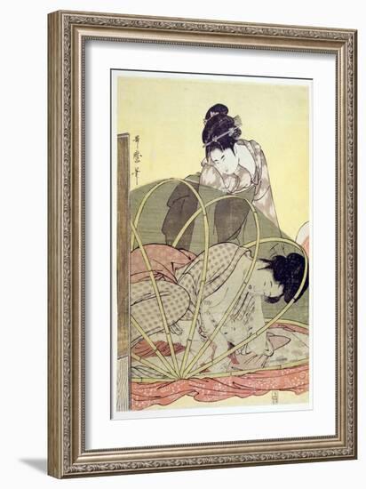 Mother Nursing Baby under Mosquito Net Par Utamaro, Kitagawa (1753-1806), C. 1795 - Colour Woodcut,-Kitagawa Utamaro-Framed Giclee Print