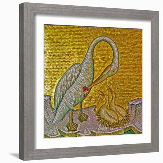 Mother Pelican Feeding Her Young with Her Own Blood, Kykkos Monastery, Troodos Mountains, Cyprus-null-Framed Giclee Print