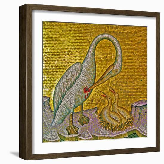 Mother Pelican Feeding Her Young with Her Own Blood, Kykkos Monastery, Troodos Mountains, Cyprus-null-Framed Giclee Print