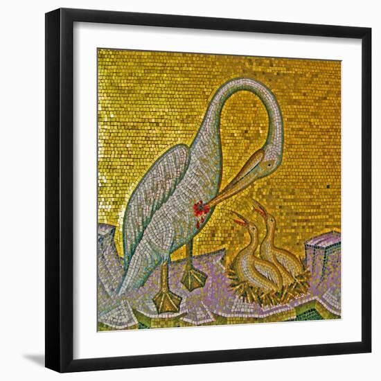 Mother Pelican Feeding Her Young with Her Own Blood, Kykkos Monastery, Troodos Mountains, Cyprus-null-Framed Giclee Print