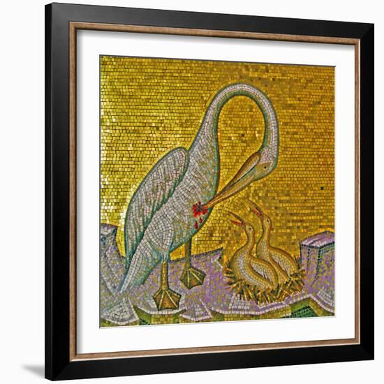 Mother Pelican Feeding Her Young with Her Own Blood, Kykkos Monastery, Troodos Mountains, Cyprus-null-Framed Giclee Print