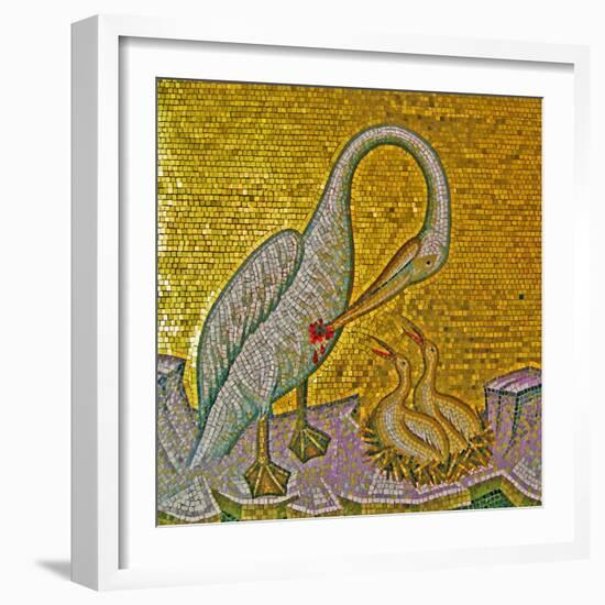 Mother Pelican Feeding Her Young with Her Own Blood, Kykkos Monastery, Troodos Mountains, Cyprus-null-Framed Giclee Print