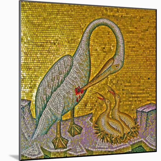 Mother Pelican Feeding Her Young with Her Own Blood, Kykkos Monastery, Troodos Mountains, Cyprus-null-Mounted Giclee Print