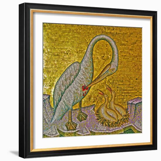 Mother Pelican Feeding Her Young with Her Own Blood, Kykkos Monastery, Troodos Mountains, Cyprus-null-Framed Giclee Print