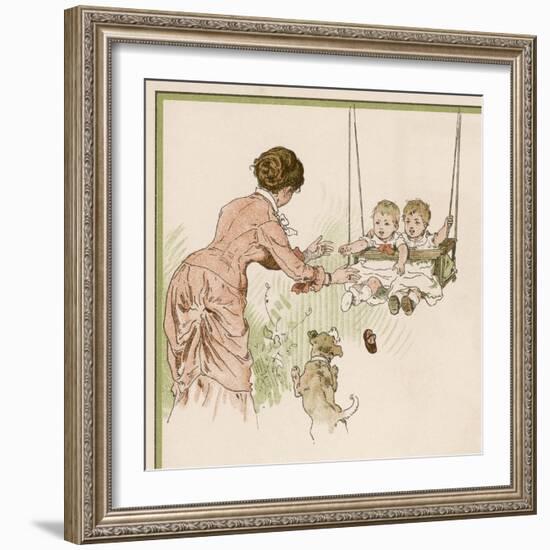 Mother Pushes Her Two Babies on a Swing-Woldemar Friedrich-Framed Premium Giclee Print