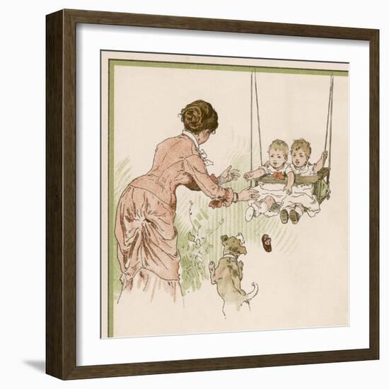 Mother Pushes Her Two Babies on a Swing-Woldemar Friedrich-Framed Art Print