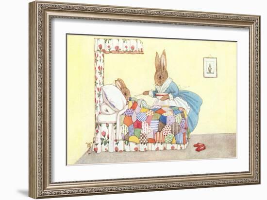 Mother Rabbit Feeding Baby Bunny-null-Framed Art Print