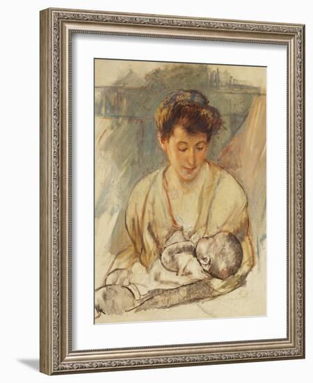 Mother Rose Looking Down at Her Sleeping Baby, C.1900-Mary Cassatt-Framed Giclee Print