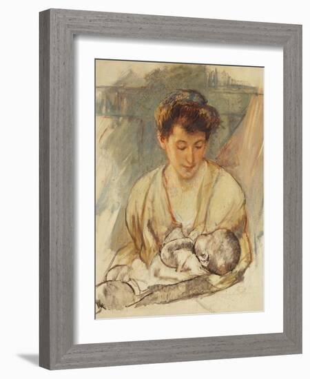 Mother Rose Looking Down at Her Sleeping Baby, C.1900-Mary Cassatt-Framed Giclee Print