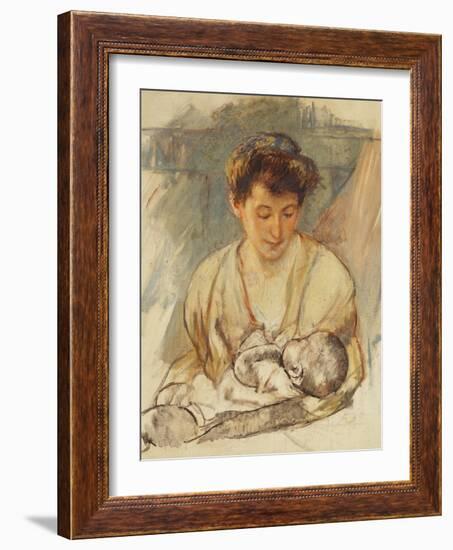 Mother Rose Looking Down at Her Sleeping Baby, C.1900-Mary Cassatt-Framed Giclee Print