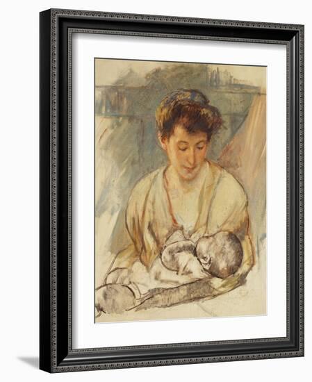 Mother Rose Looking Down at Her Sleeping Baby, C.1900-Mary Cassatt-Framed Giclee Print