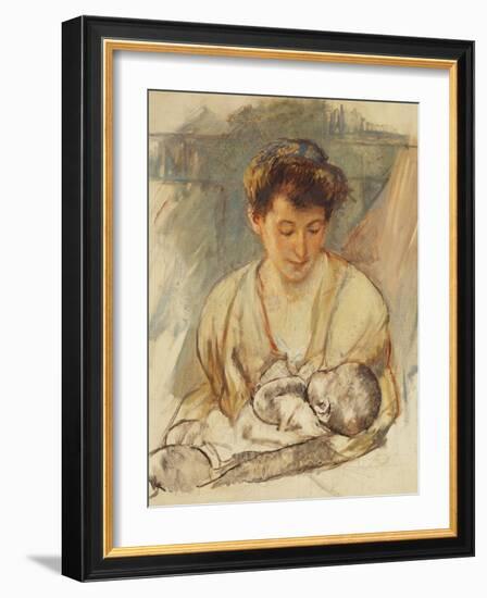 Mother Rose Looking Down at Her Sleeping Baby, C.1900-Mary Cassatt-Framed Giclee Print