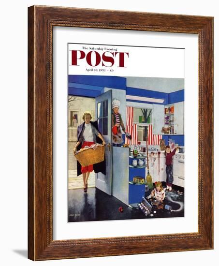 "Mother's Little Helpers" Saturday Evening Post Cover, April 18, 1953-John Falter-Framed Giclee Print