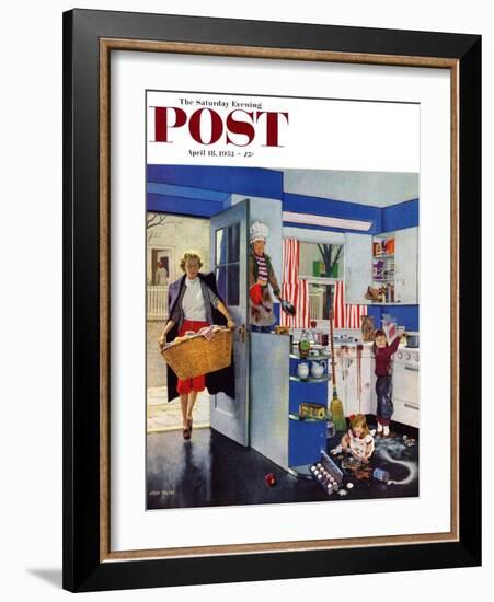 "Mother's Little Helpers" Saturday Evening Post Cover, April 18, 1953-John Falter-Framed Giclee Print