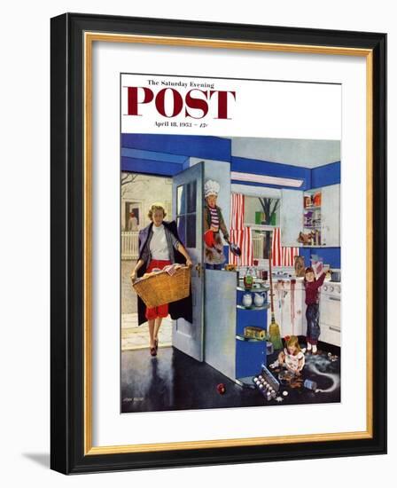 "Mother's Little Helpers" Saturday Evening Post Cover, April 18, 1953-John Falter-Framed Giclee Print