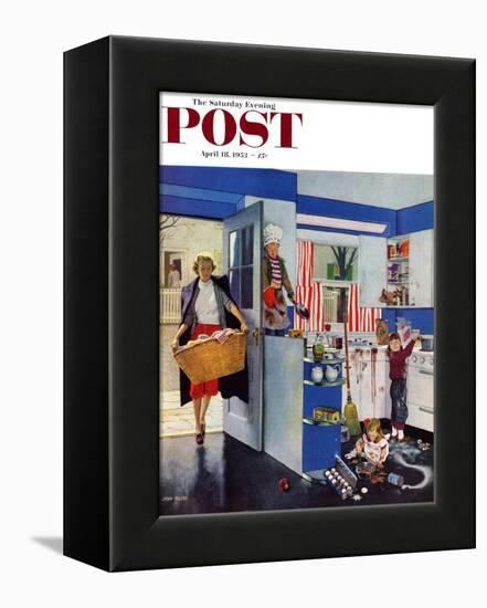 "Mother's Little Helpers" Saturday Evening Post Cover, April 18, 1953-John Falter-Framed Premier Image Canvas