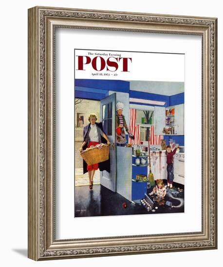 "Mother's Little Helpers" Saturday Evening Post Cover, April 18, 1953-John Falter-Framed Giclee Print