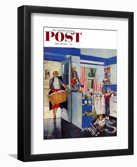 "Mother's Little Helpers" Saturday Evening Post Cover, April 18, 1953-John Falter-Framed Giclee Print