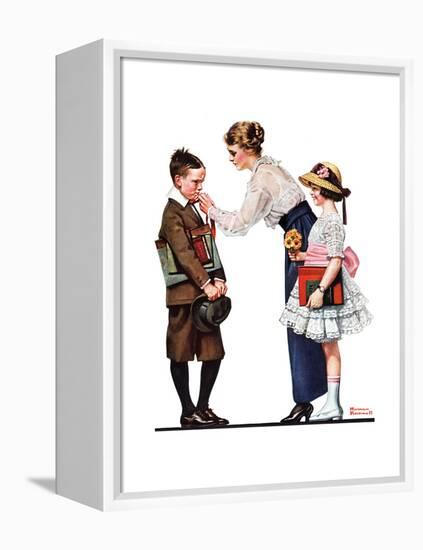 Mother Sending Children Off to School-Norman Rockwell-Framed Premier Image Canvas