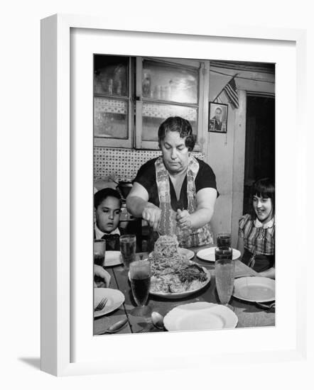 Mother Serving Spaghetti to Her Children-null-Framed Photographic Print