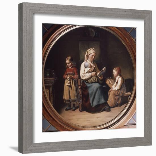 Mother teaching, 1850 oil-Henrik Lund-Framed Giclee Print