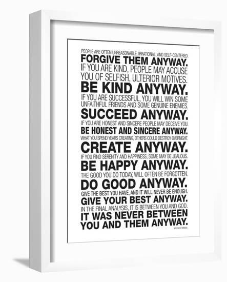 Mother Teresa Anyway Quote Poster-null-Framed Premium Giclee Print