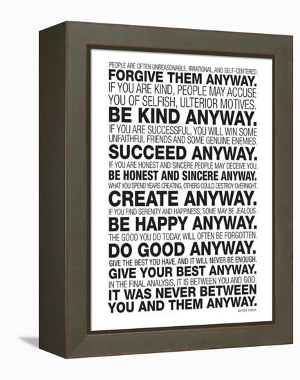 Mother Teresa Anyway Quote Poster-null-Framed Stretched Canvas