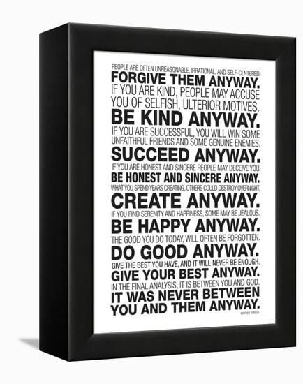 Mother Teresa Anyway Quote Poster-null-Framed Stretched Canvas