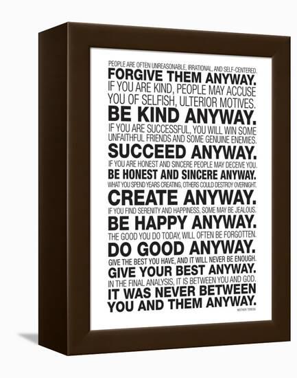 Mother Teresa Anyway Quote Poster-null-Framed Stretched Canvas