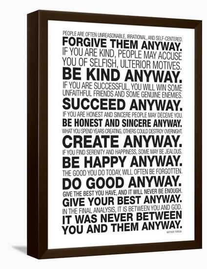 Mother Teresa Anyway Quote Poster-null-Framed Stretched Canvas