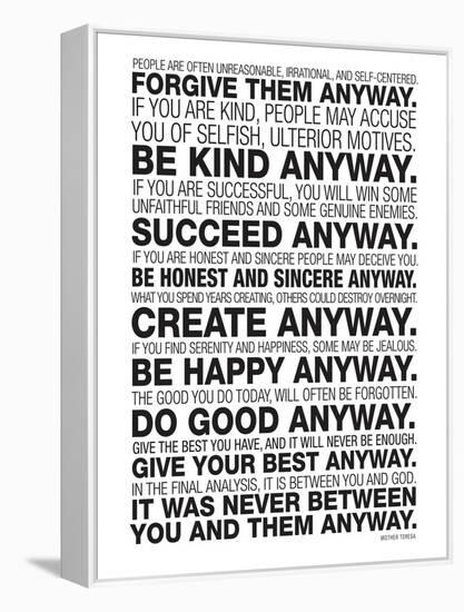 Mother Teresa Anyway Quote Poster-null-Framed Stretched Canvas