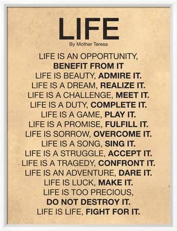 Life Is Mother Teresa Mother Teresa Life Quote Poster' Art Print | Art.com