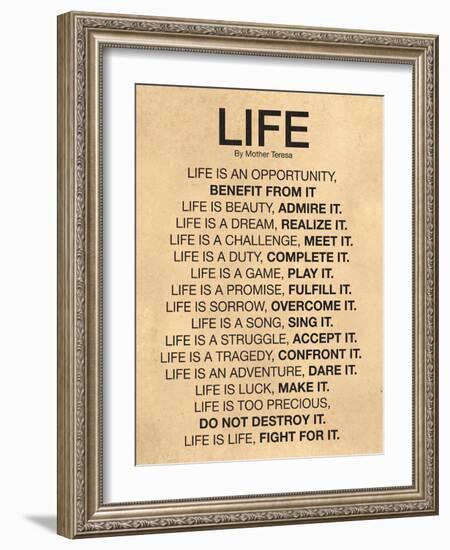 Mother Teresa Life Quote Poster--Framed Art Print