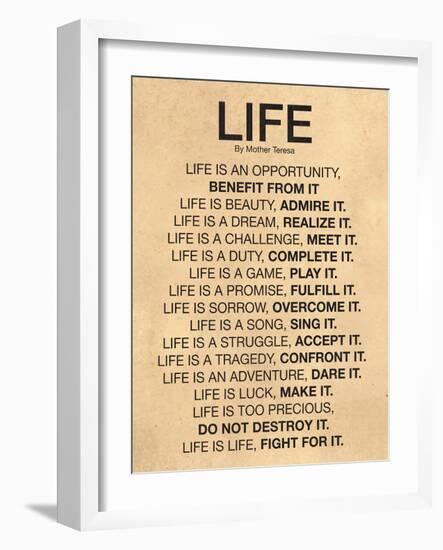 Mother Teresa Life Quote Poster-null-Framed Art Print