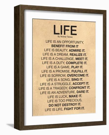 Mother Teresa Life Quote Poster-null-Framed Premium Giclee Print