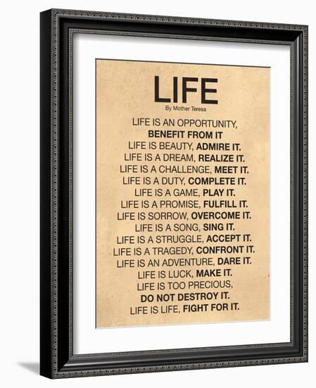 Mother Teresa Life Quote Poster-null-Framed Premium Giclee Print