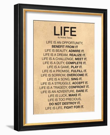 Mother Teresa Life Quote Poster-null-Framed Premium Giclee Print