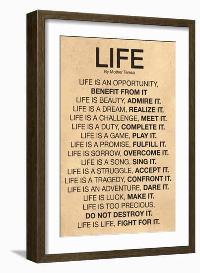 Mother Teresa Life Quote Poster-null-Framed Premium Giclee Print