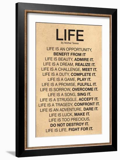 Mother Teresa Life Quote Poster-null-Framed Premium Giclee Print