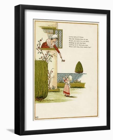 Mother Throws a Flower Down to Her Toddler-Kate Greenaway-Framed Art Print