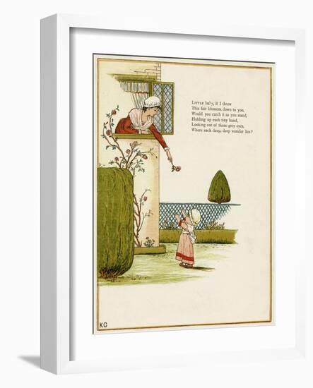 Mother Throws a Flower Down to Her Toddler-Kate Greenaway-Framed Art Print