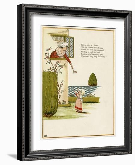 Mother Throws a Flower Down to Her Toddler-Kate Greenaway-Framed Art Print