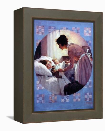 Mother Tucking Children into Bed-Norman Rockwell-Framed Premier Image Canvas