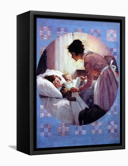Mother Tucking Children into Bed-Norman Rockwell-Framed Premier Image Canvas